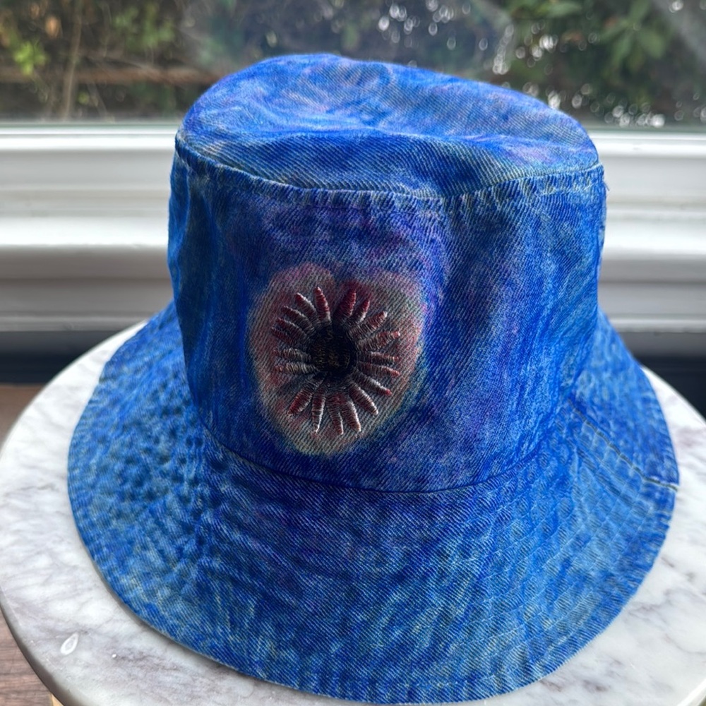 Blue Tie-Dye Bucket Hat with Eye Design